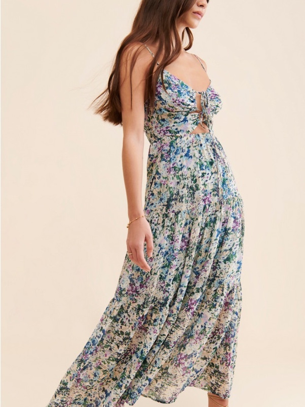 ASTR the Label Brandy Floral Cinched Front Cutout Maxi Dress